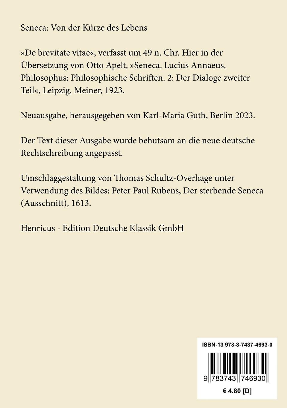 Rückseitencover Von der Kürze des Lebens