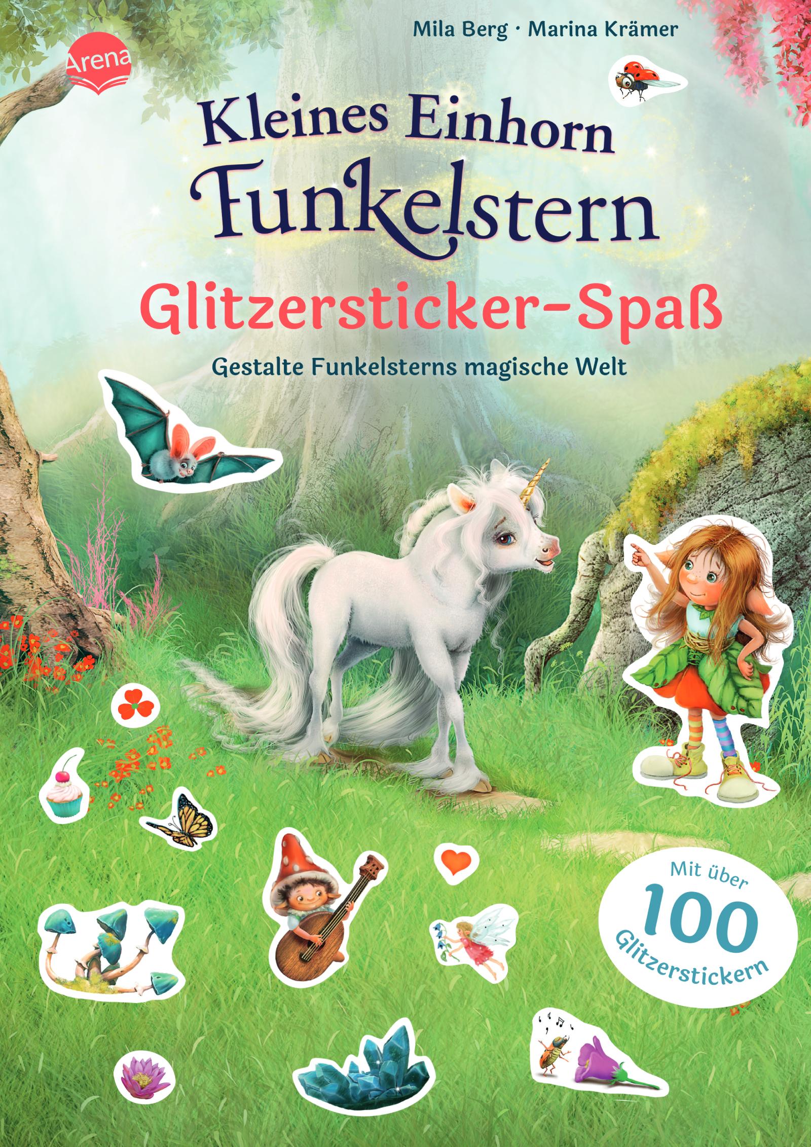 Vorderes Coverbild Kleines Einhorn Funkelstern. Glitzersticker-Spaß. Gestalte Funkelsterns magische Welt