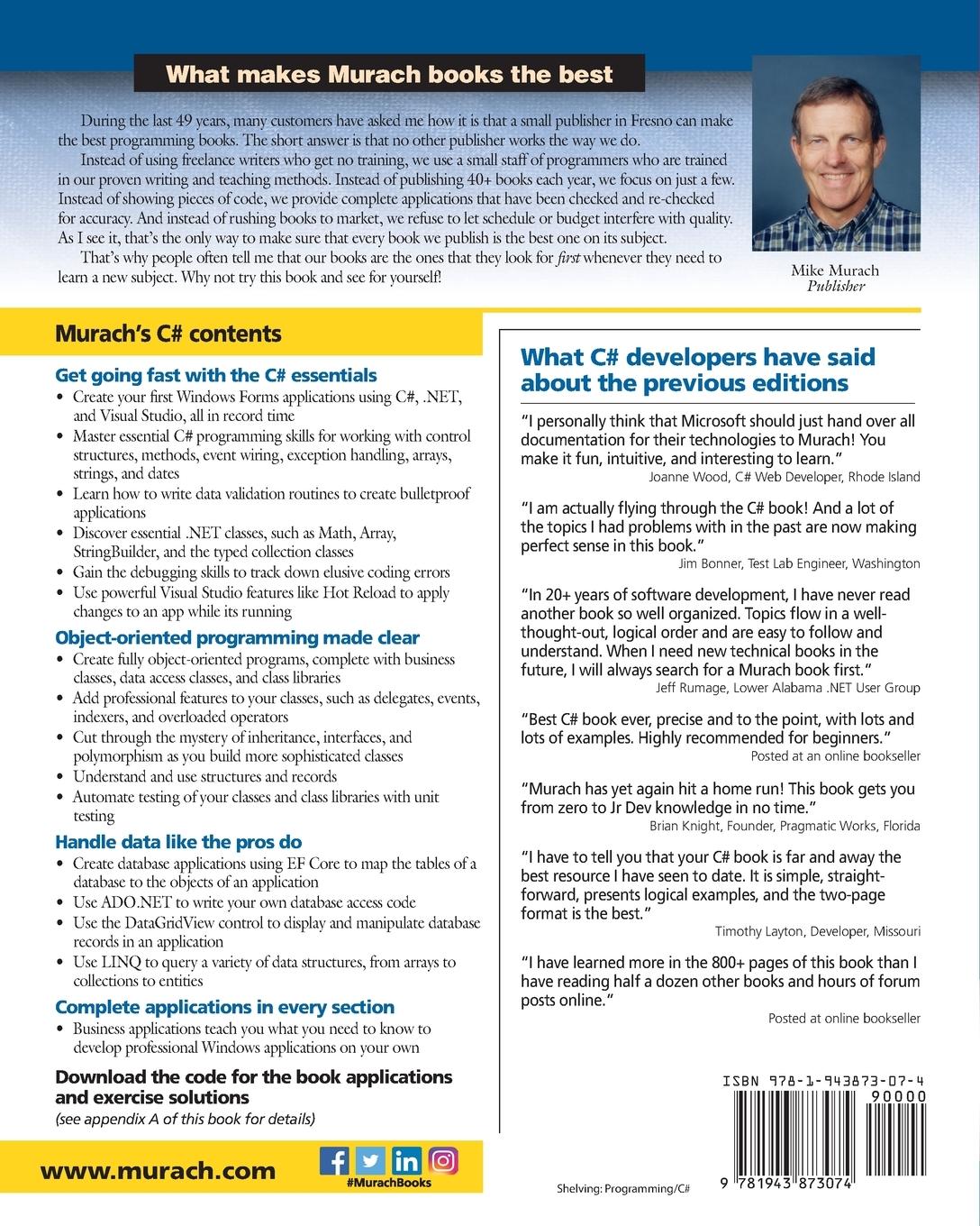 Rückseitencover Murach's C# (8th Edition)