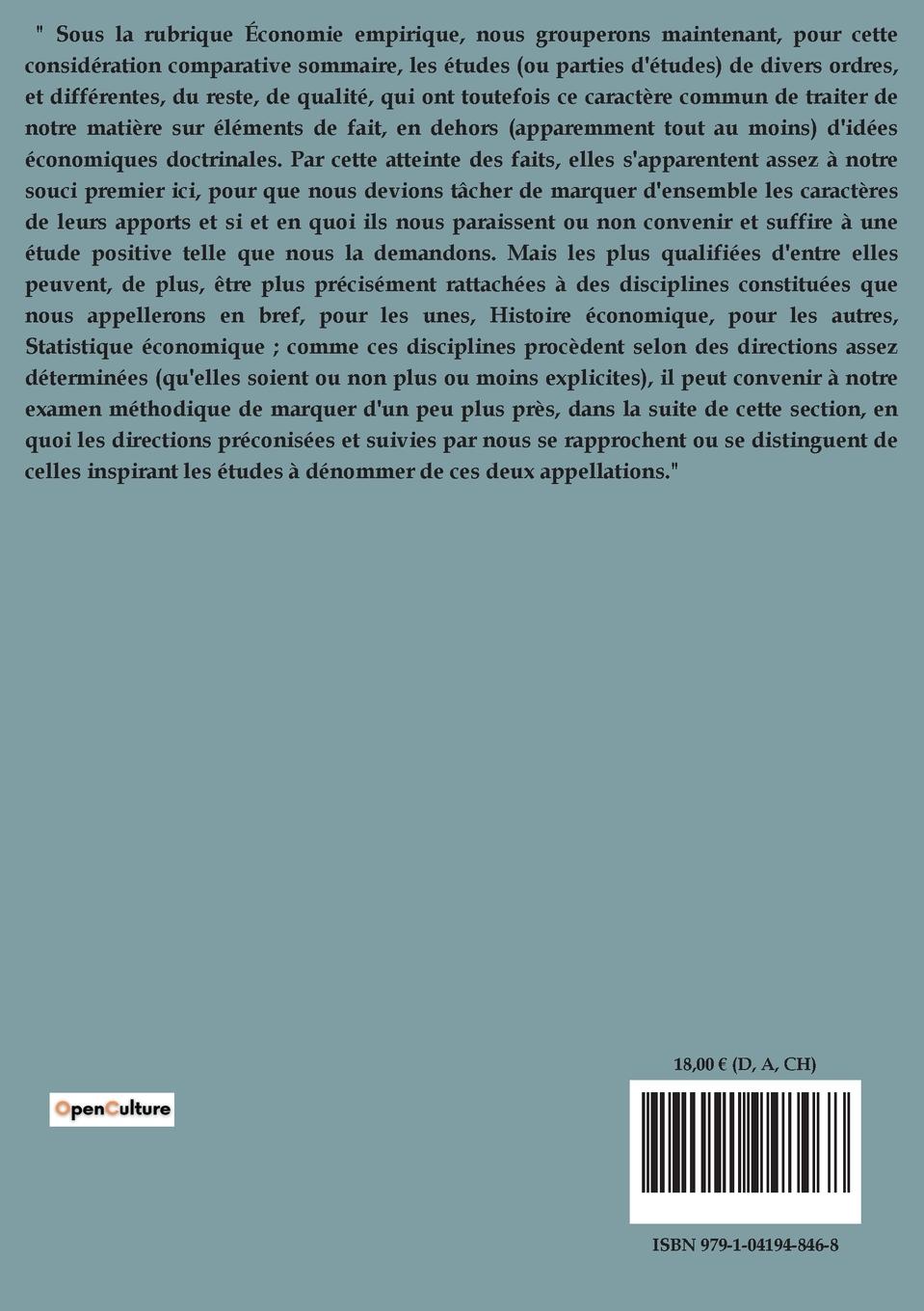 Rückseitencover Économie empirique, statistique économique, histoire économique
