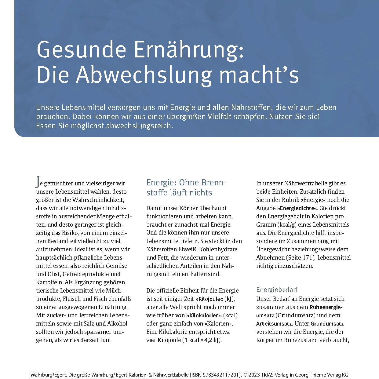 Beispielinhalt (Bild) Die große Wahrburg/Egert Kalorien-&-Nährwerttabelle