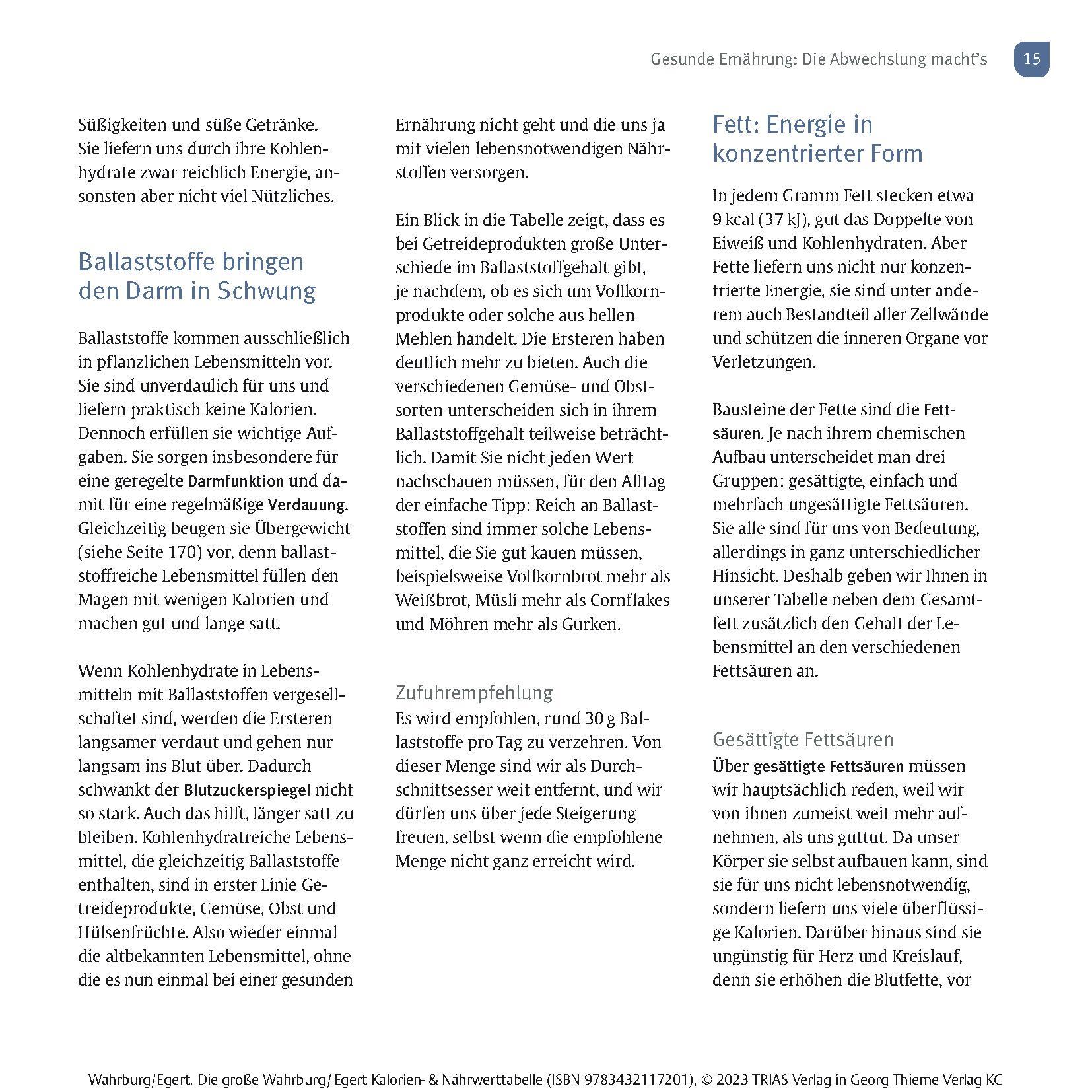 Beispielinhalt (Bild) Die große Wahrburg/Egert Kalorien-&-Nährwerttabelle