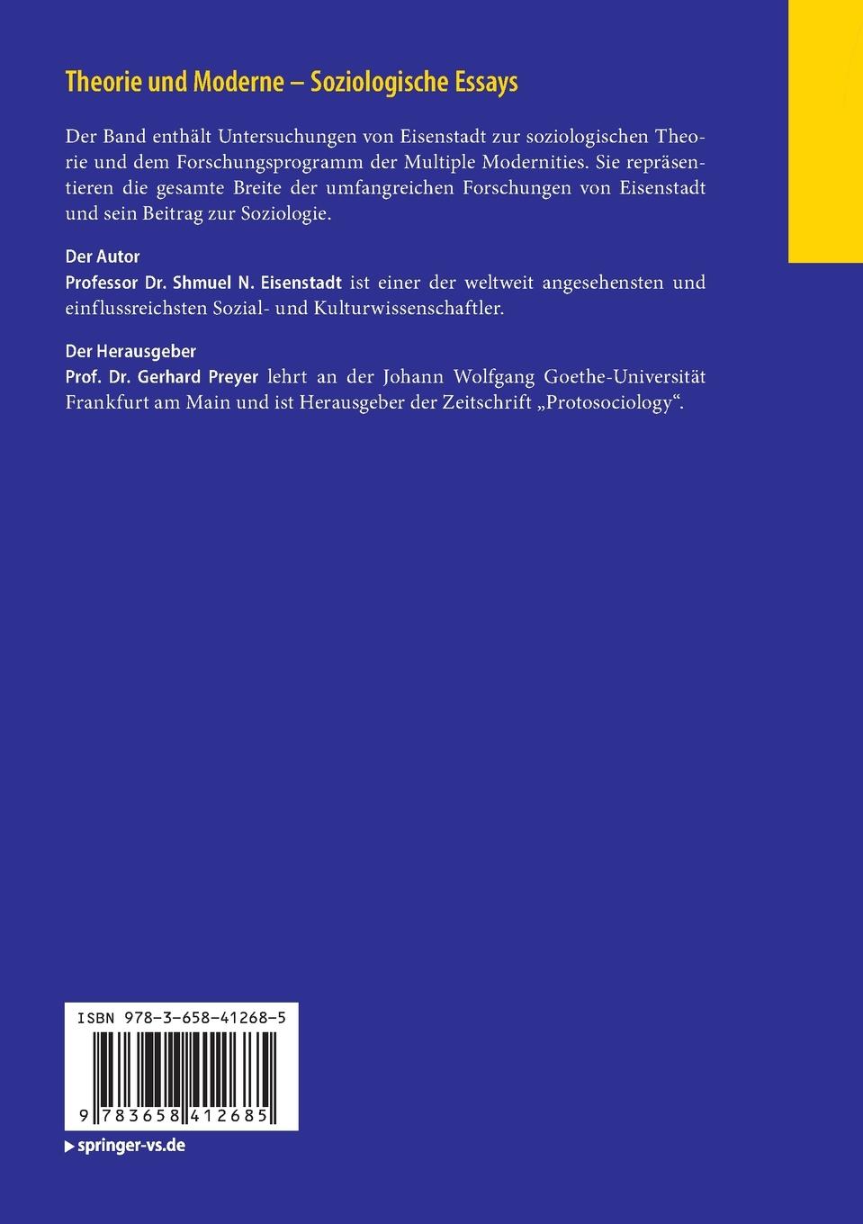 Rückseitencover Theorie und Moderne - Soziologische Essays