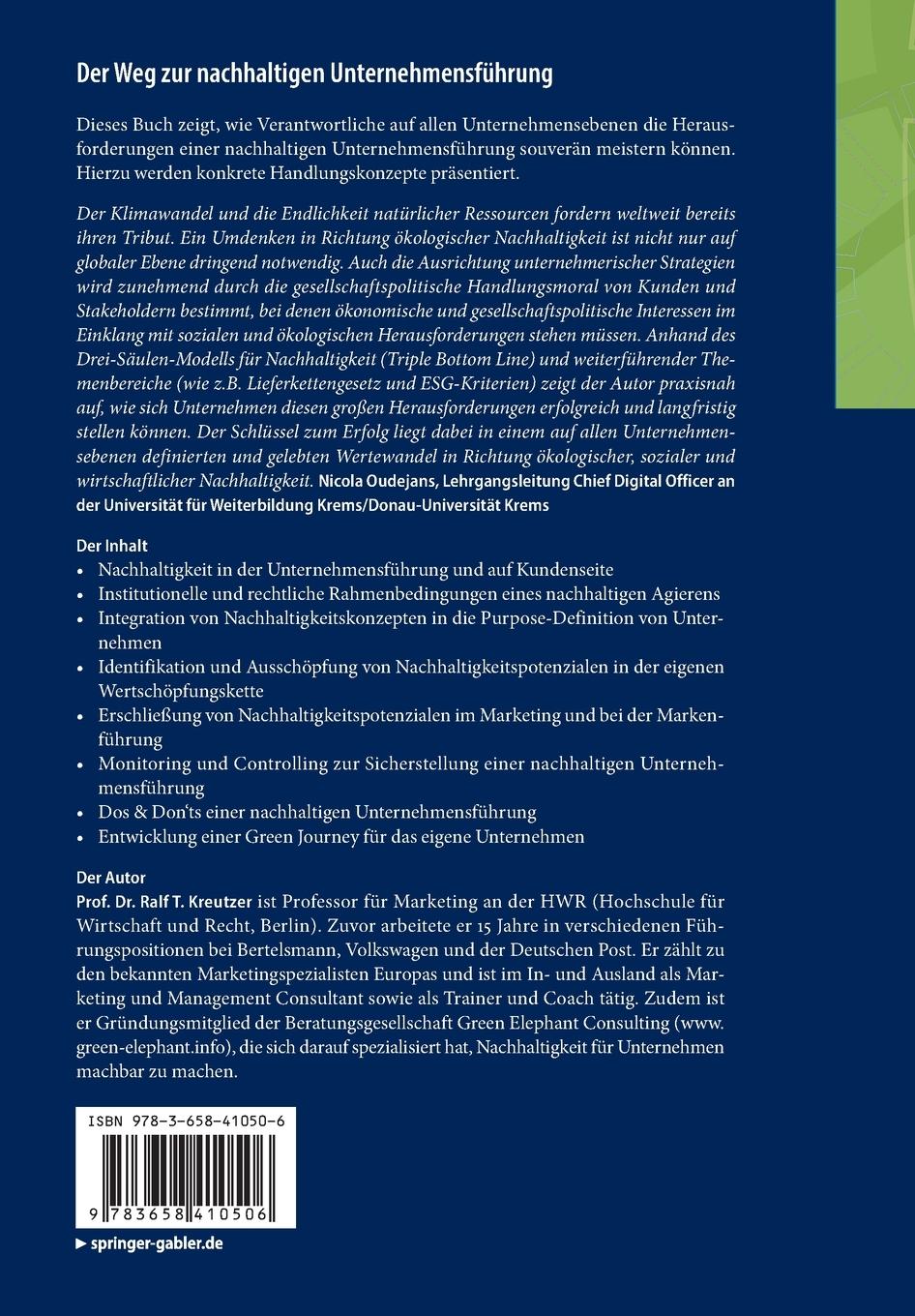 Rückseitencover Der Weg zur nachhaltigen Unternehmensführung