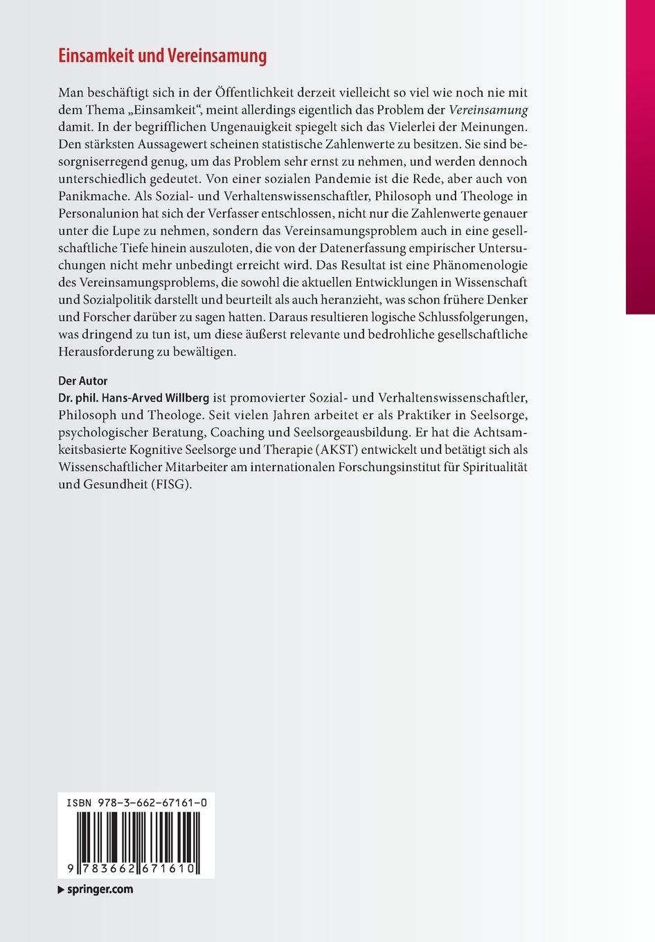 Rückseitencover Einsamkeit und Vereinsamung