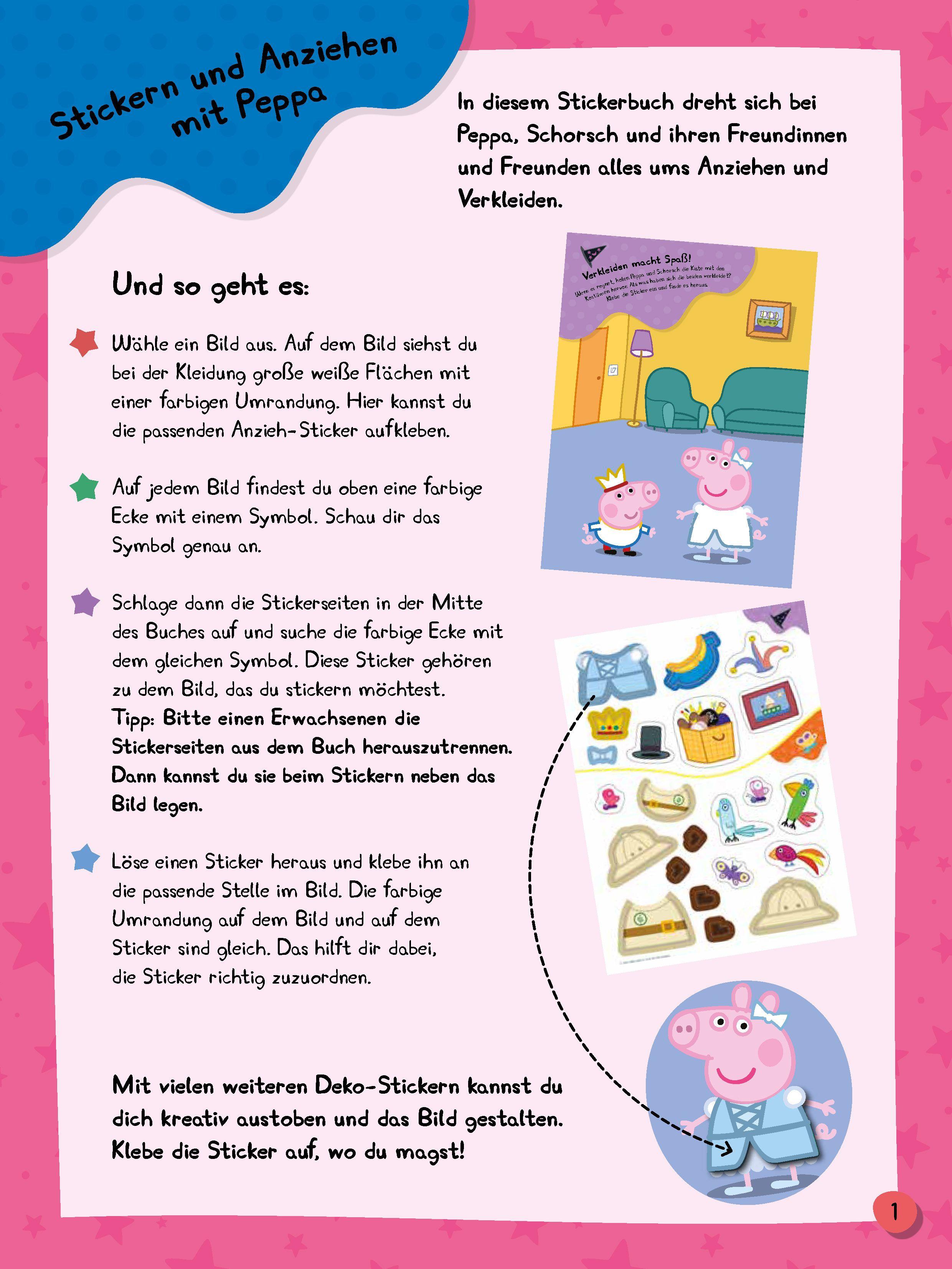 Beispielinhalt (Bild) Peppa Pig Mein Stickerbuch Anziehen mit Peppa