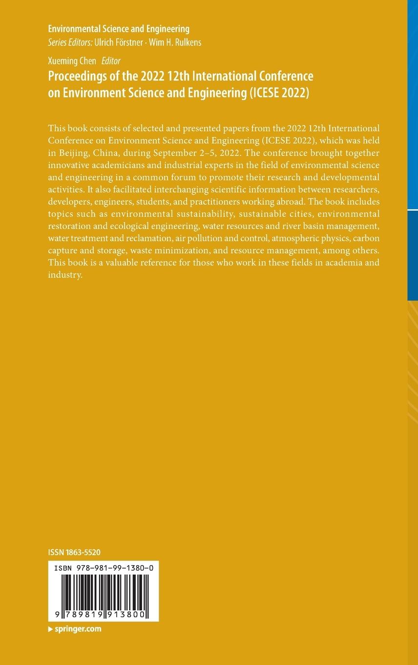 Rückseitencover Proceedings of the 2022 12th International Conference on Environment Science and Engineering (ICESE 2022)
