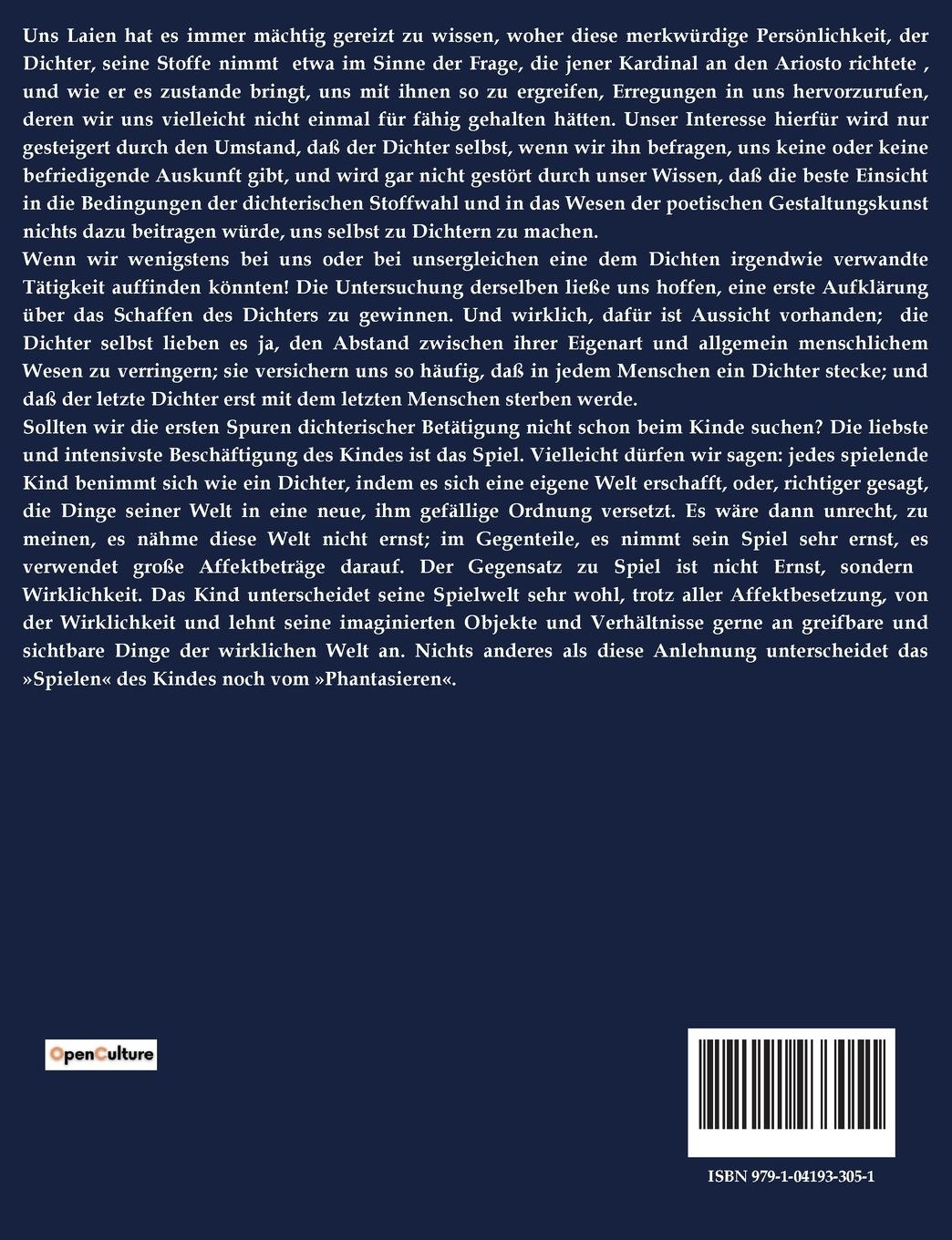 Rückseitencover Der Dichter und das Phantasieren