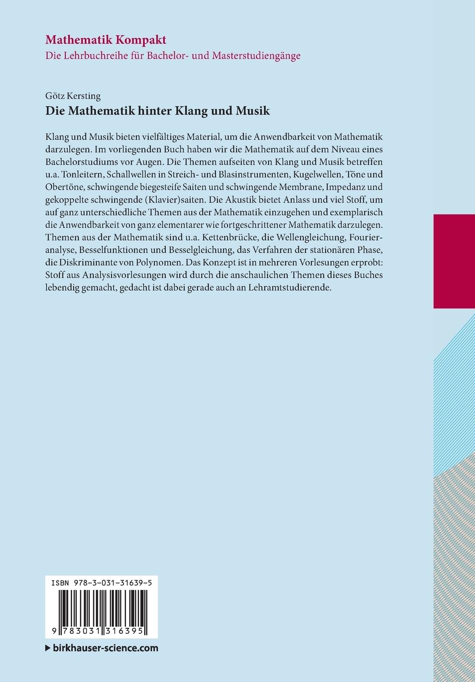 Rückseitencover Die Mathematik hinter Klang und Musik