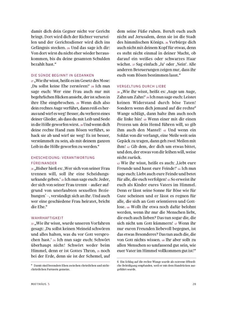 Beispielinhalt (Bild) Das neue Testament. Übertragen in die Sprache unserer Zeit. Rote Ausgabe