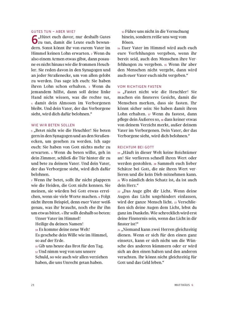Beispielinhalt (Bild) Das neue Testament. Übertragen in die Sprache unserer Zeit. Rote Ausgabe