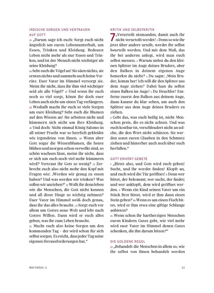 Beispielinhalt (Bild) Das neue Testament. Übertragen in die Sprache unserer Zeit. Rote Ausgabe