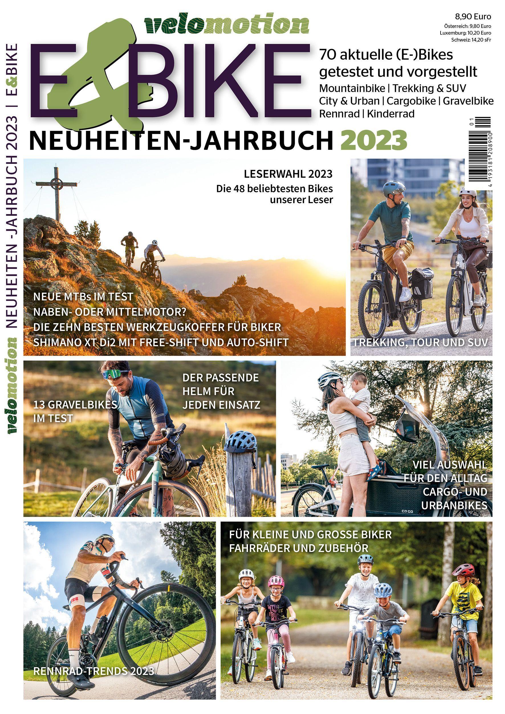 Vorderes Coverbild Velomotion E-Bike Neuheiten-Jahrbuch 2023