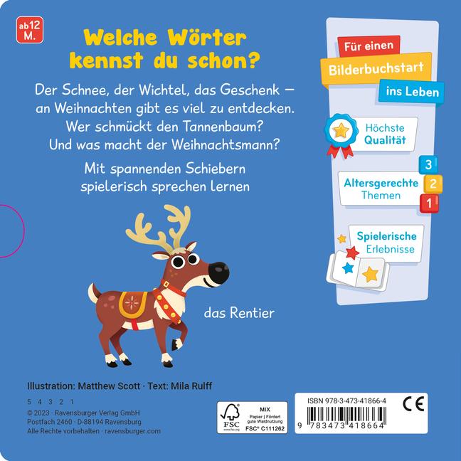 Beispielinhalt (Bild) Meine ersten Wörter: Frohe Weihnachten - Sprechen lernen mit großen Schiebern für Kinder ab 12 Monaten