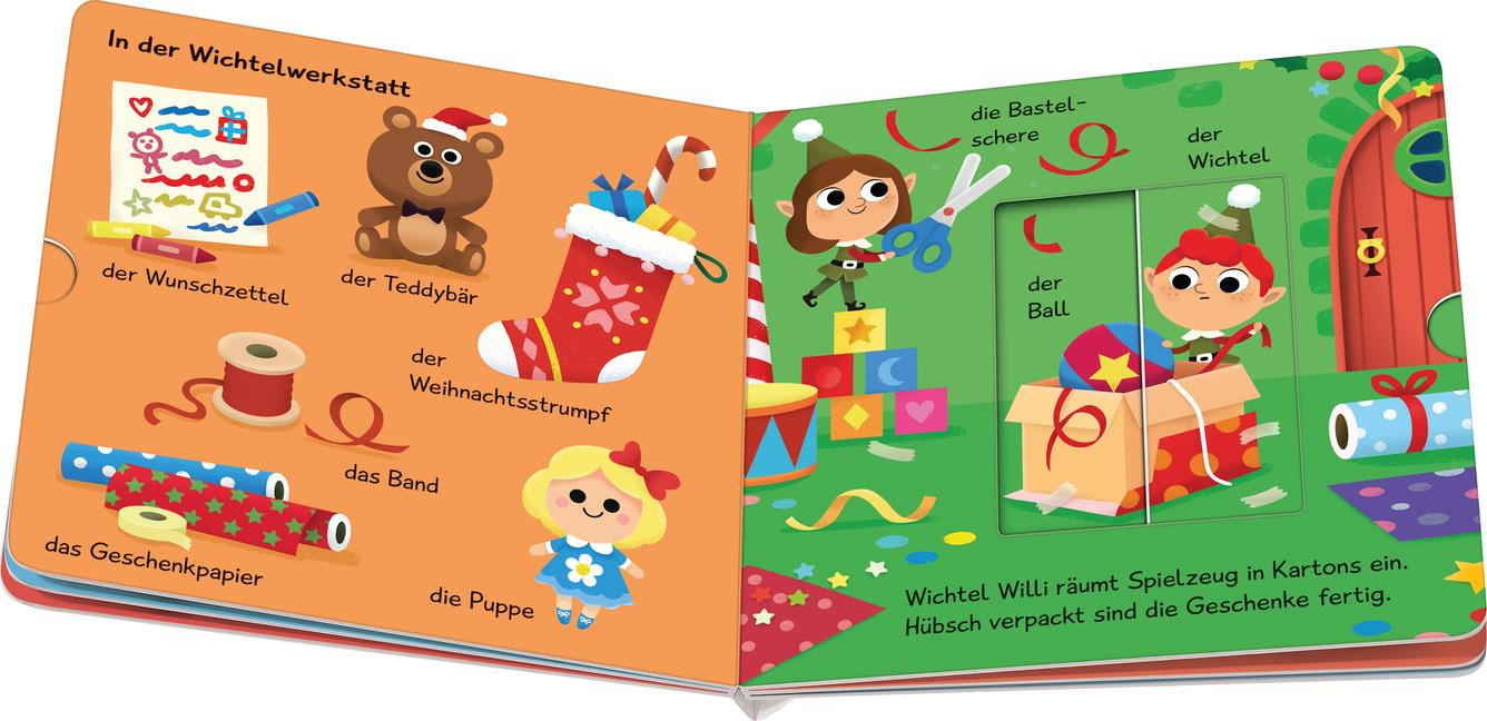 Beispielinhalt (Bild) Meine ersten Wörter: Frohe Weihnachten - Sprechen lernen mit großen Schiebern für Kinder ab 12 Monaten