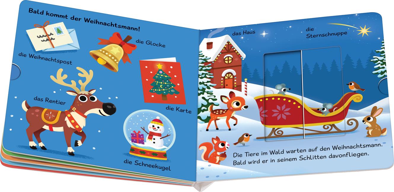 Beispielinhalt (Bild) Meine ersten Wörter: Frohe Weihnachten - Sprechen lernen mit großen Schiebern für Kinder ab 12 Monaten