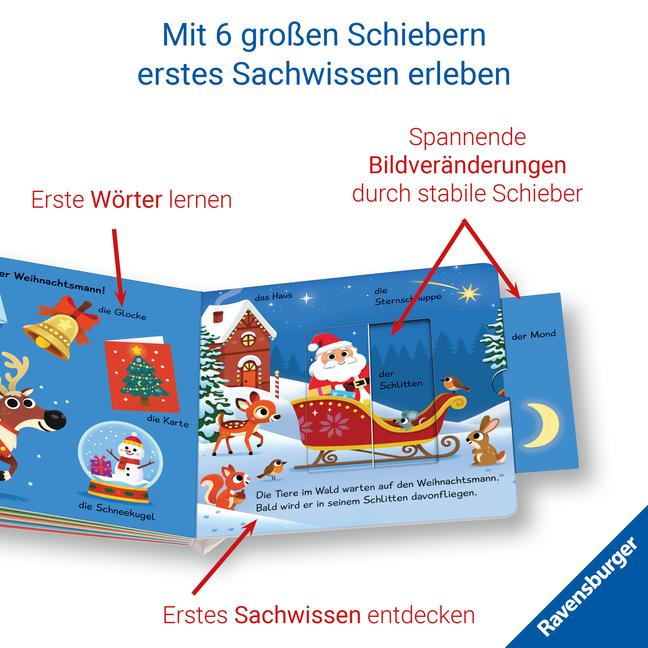 Beispielinhalt (Bild) Meine ersten Wörter: Frohe Weihnachten - Sprechen lernen mit großen Schiebern für Kinder ab 12 Monaten