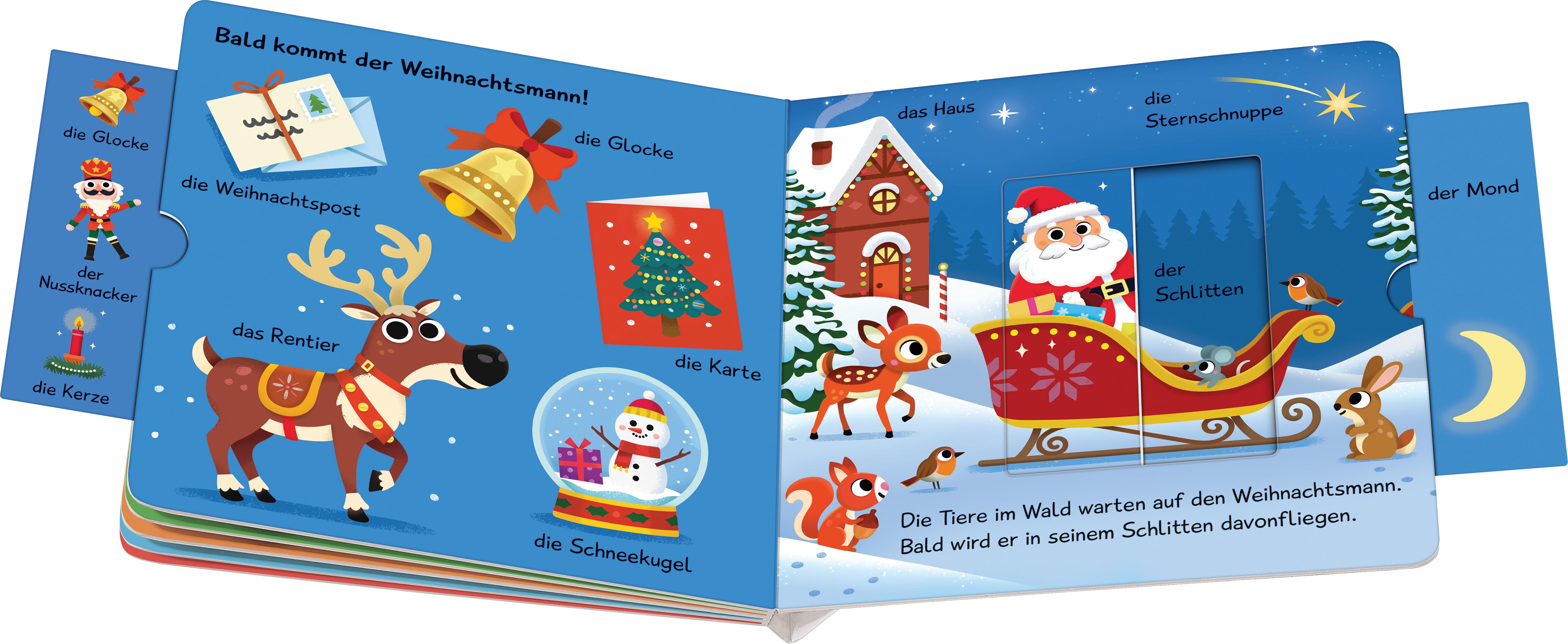 Beispielinhalt (Bild) Meine ersten Wörter: Frohe Weihnachten - Sprechen lernen mit großen Schiebern für Kinder ab 12 Monaten