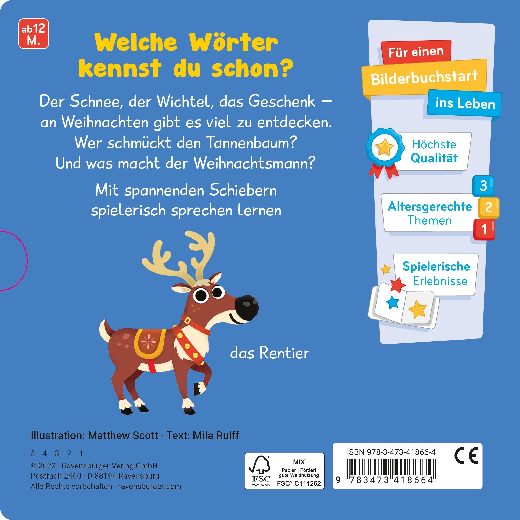 Rückseitencover Meine ersten Wörter: Frohe Weihnachten - Sprechen lernen mit großen Schiebern für Kinder ab 12 Monaten