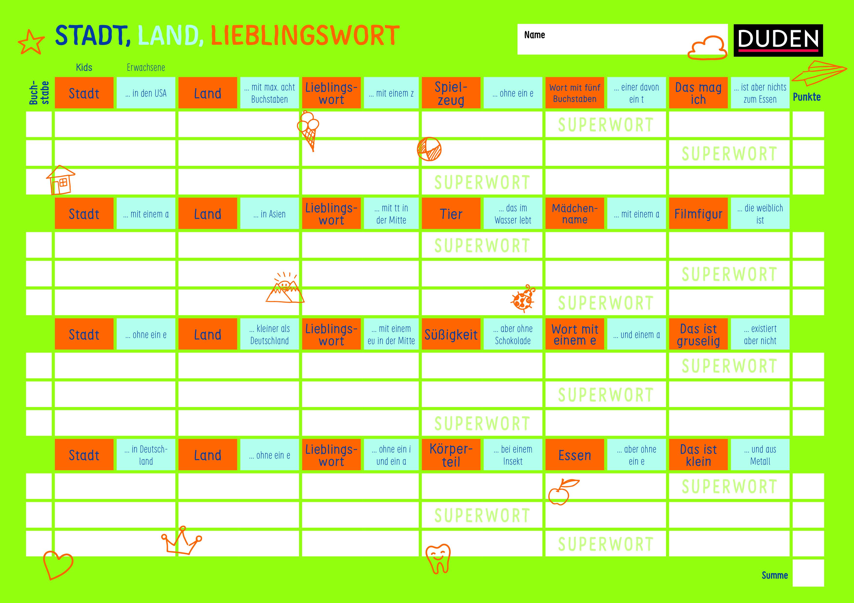 Beispielinhalt (Bild) Stadt, Land, Superwort - Der verrückte Wörterspaß für die ganze Familie