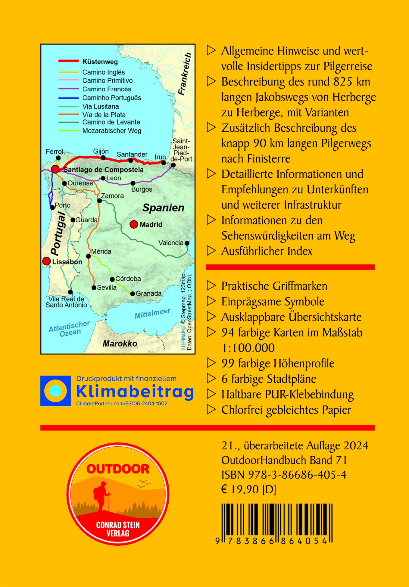 Rückseitencover Spanien: Jakobsweg Küstenweg Camino de la Costa, Camino del Norte und beliebte Varianten