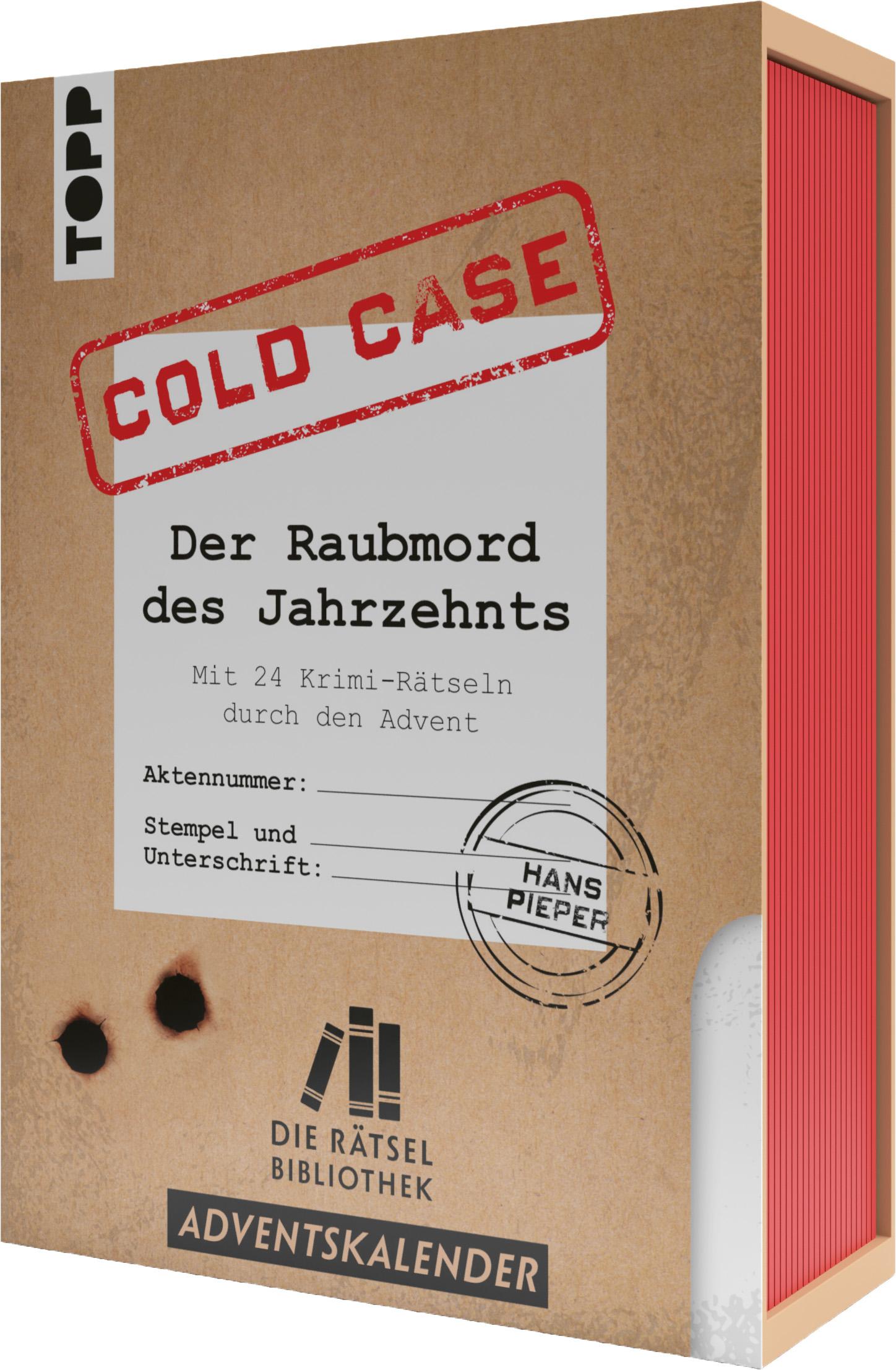 Vorderes Coverbild Die Rätselbibliothek. Adventskalender - Cold Case: Der Raubmord des Jahrzehnts: Mit 24 Krimi-Rätseln durch den Advent