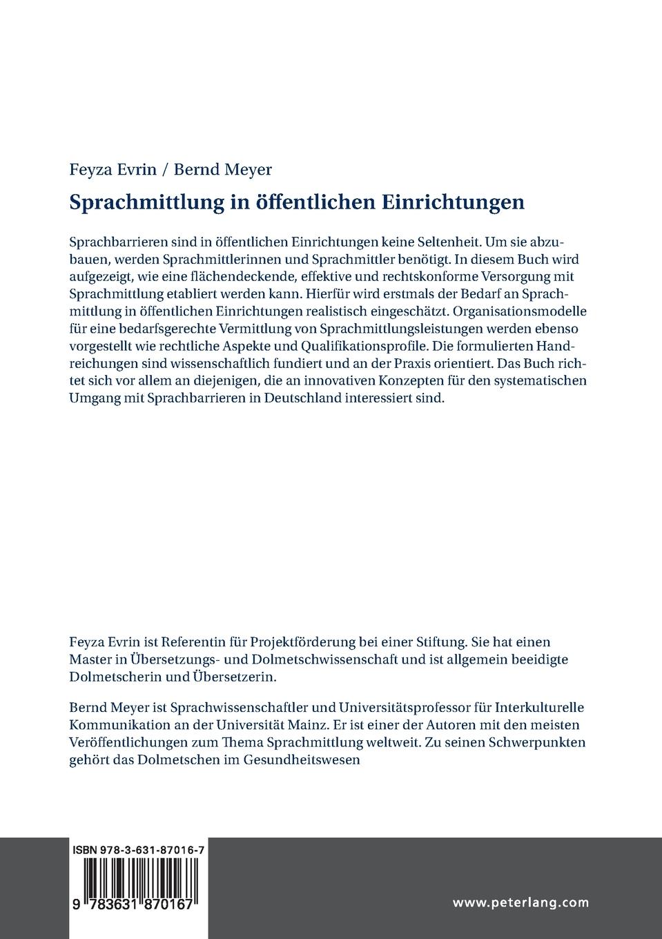 Rückseitencover Sprachmittlung in öffentlichen Einrichtungen
