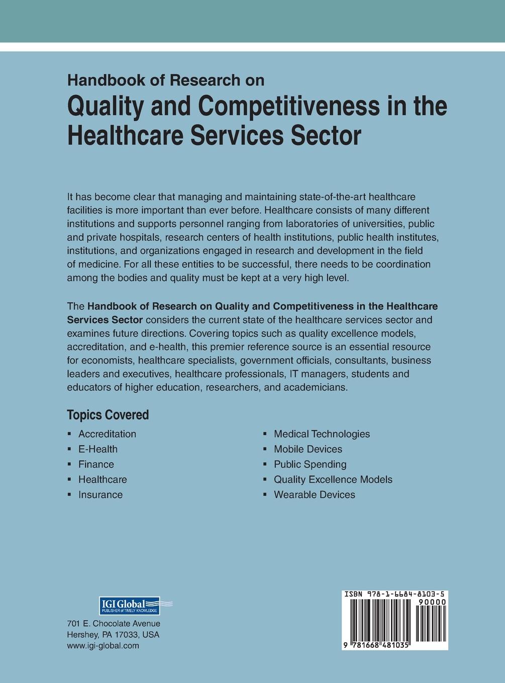 Rückseitencover Handbook of Research on Quality and Competitiveness in the Healthcare Services Sector