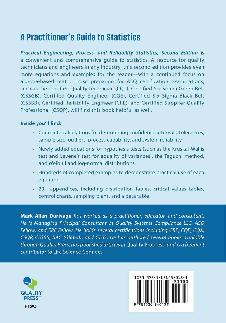 Rückseitencover Practical Engineering, Process, and Reliability Statistics