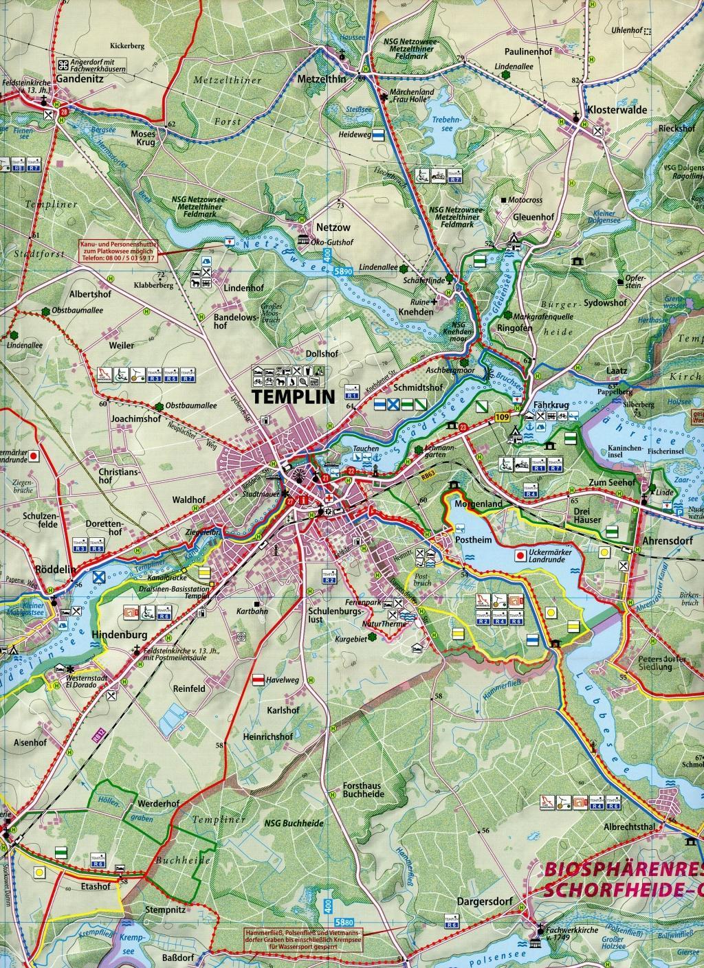 Beispielinhalt (Bild) Klemmer Pocket Rad-, Wander- und Paddelkarte Templin - Lychen 1 : 50 000