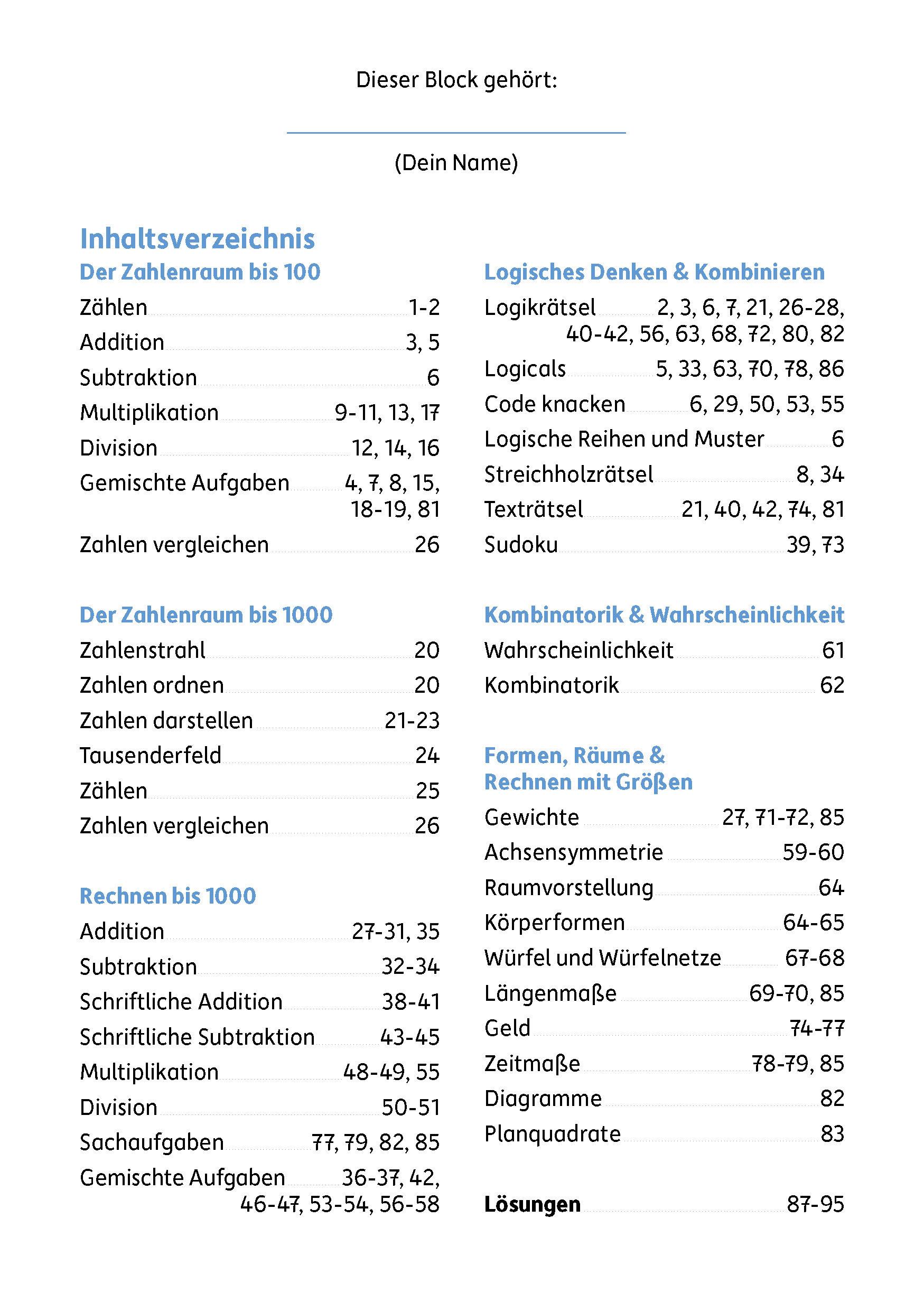 Beispielinhalt (Bild) Mein Rätselblock Mathe 3. Klasse
