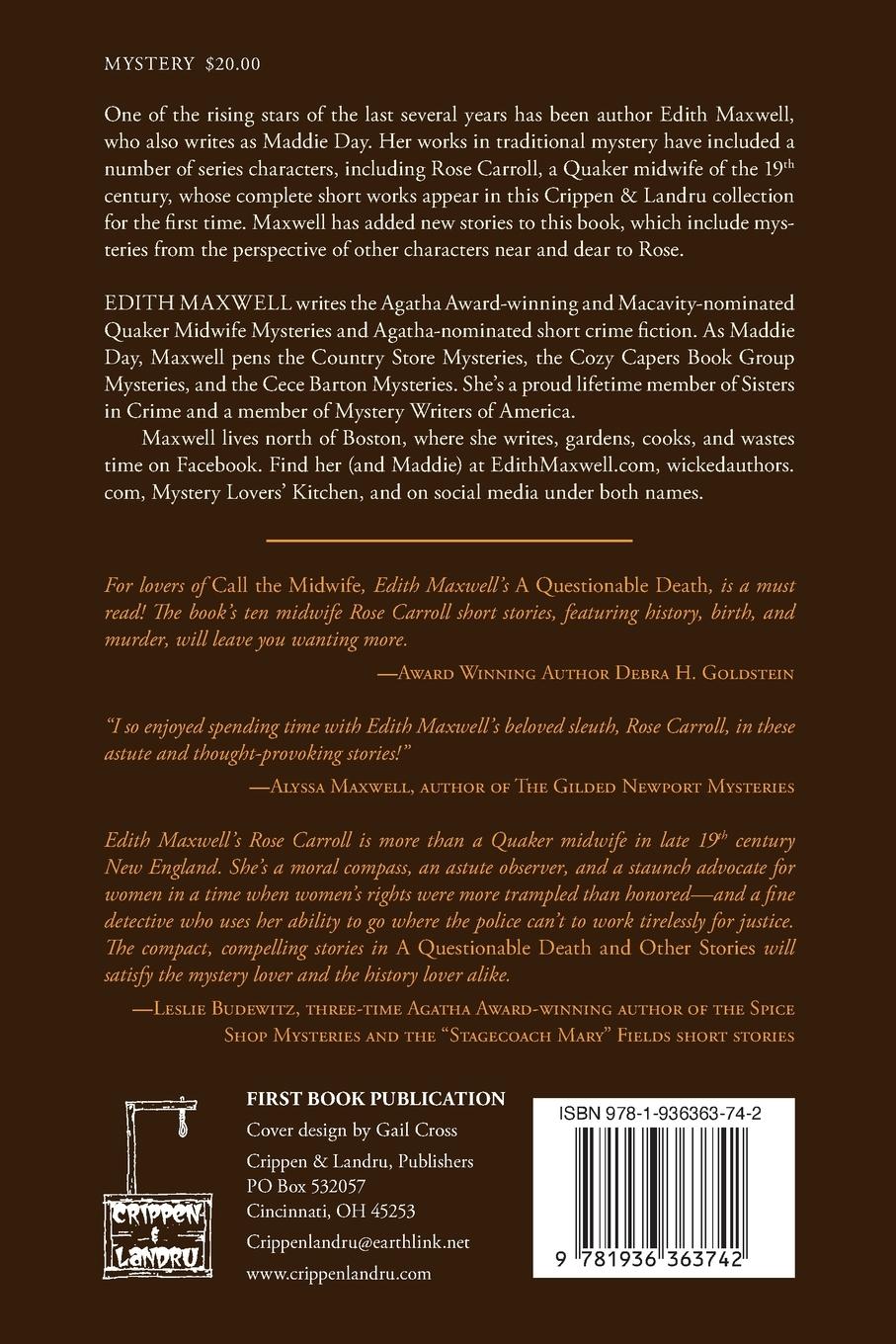 Rückseitencover A Questionable Death and Other Historical Quaker Midwife Mysteries
