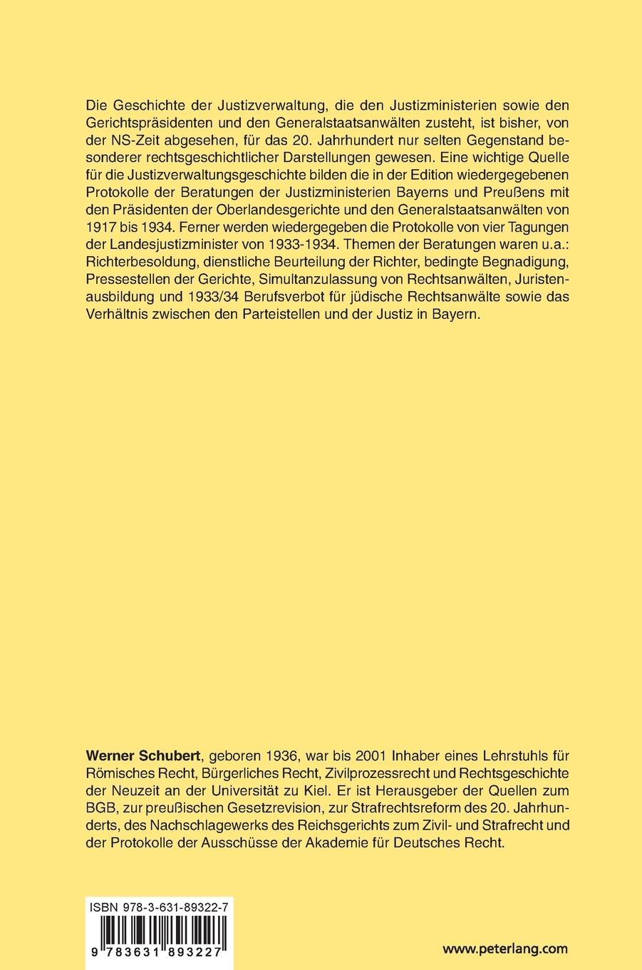 Rückseitencover Quellen zur Geschichte der Justizverwaltung (1917-1934)