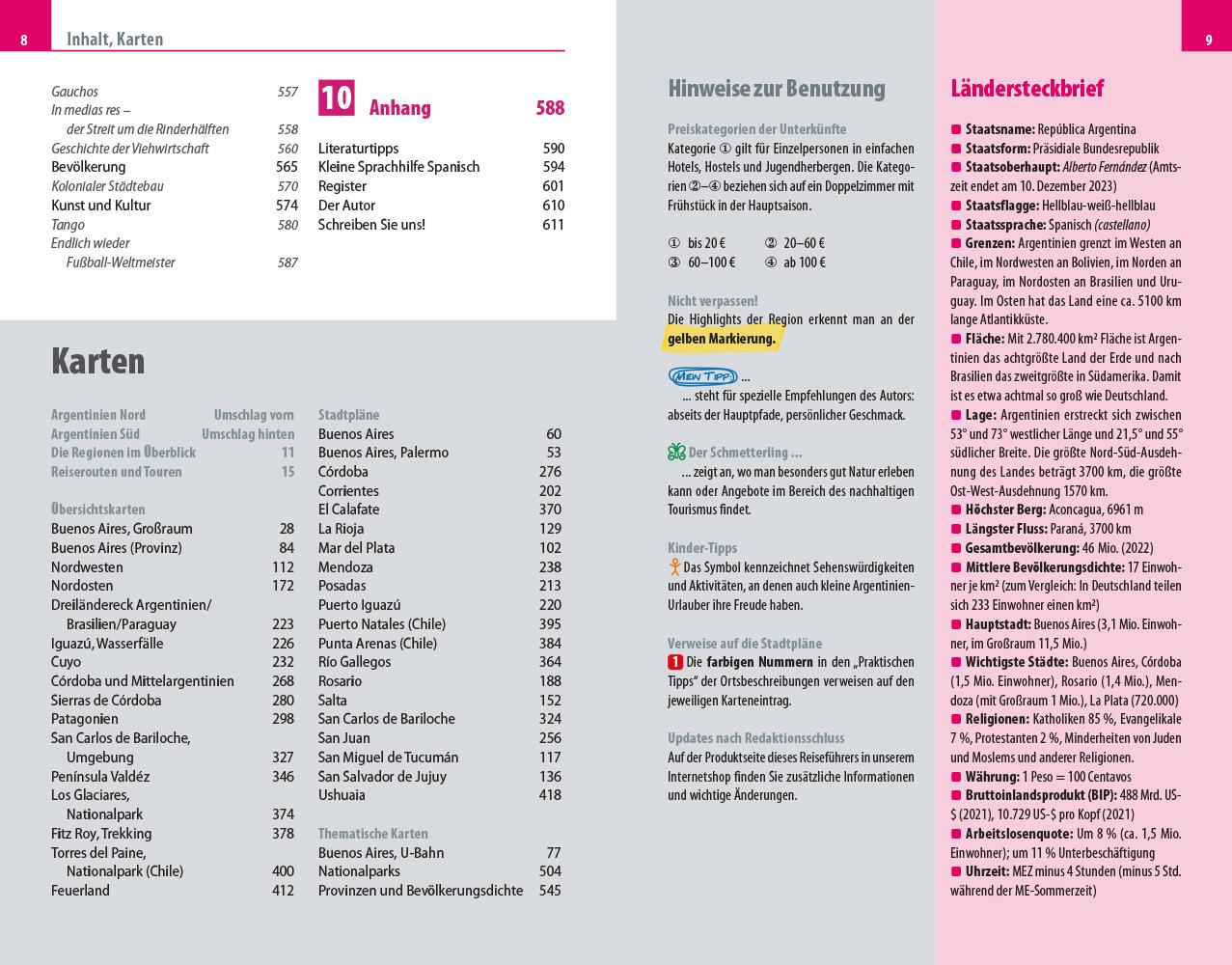 Beispielinhalt (Bild) Reise Know-How Reiseführer Argentinien mit Patagonien und Feuerland
