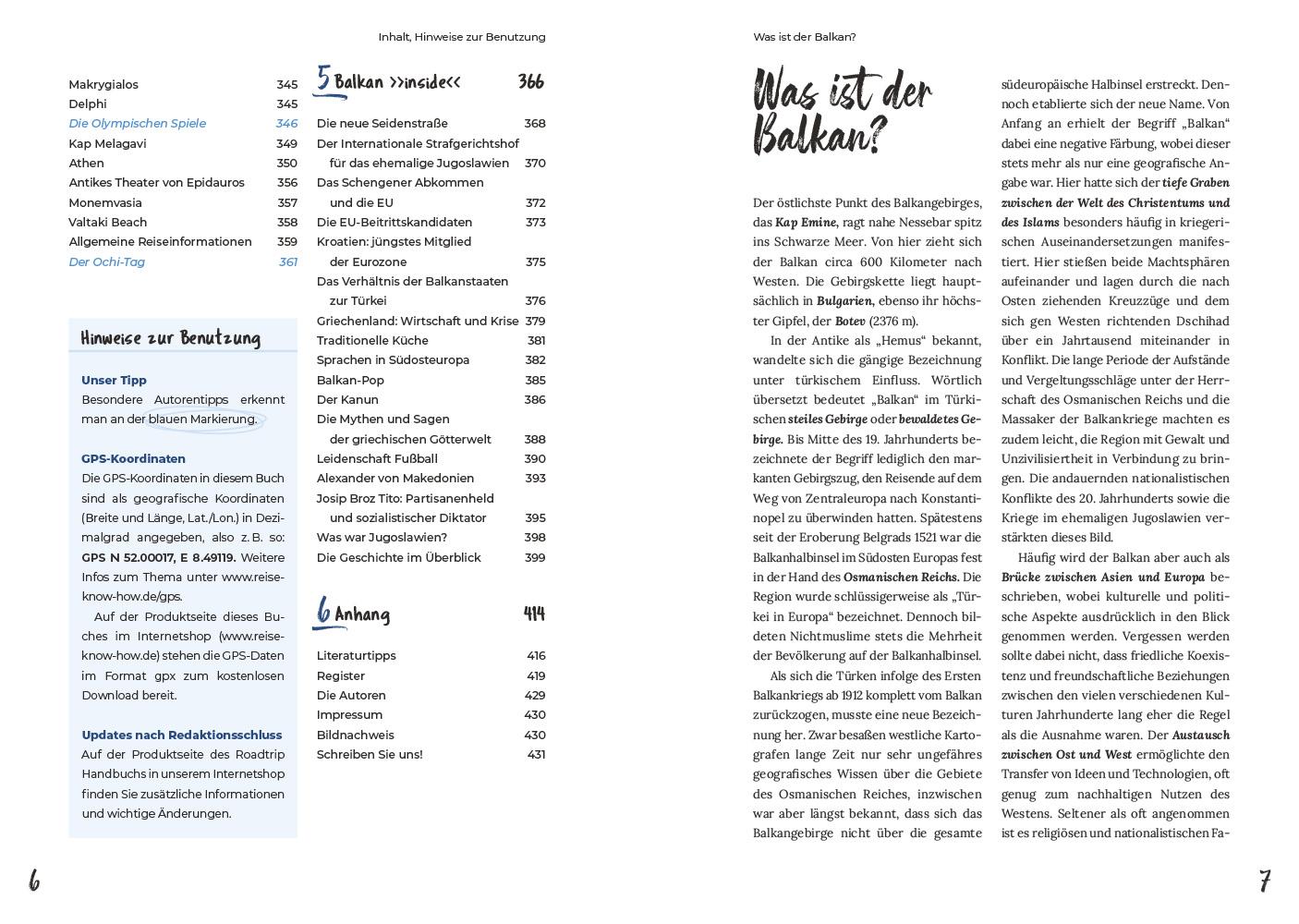 Beispielinhalt (Bild) Reise Know-How Roadtrip Handbuch Balkan-Halbinsel