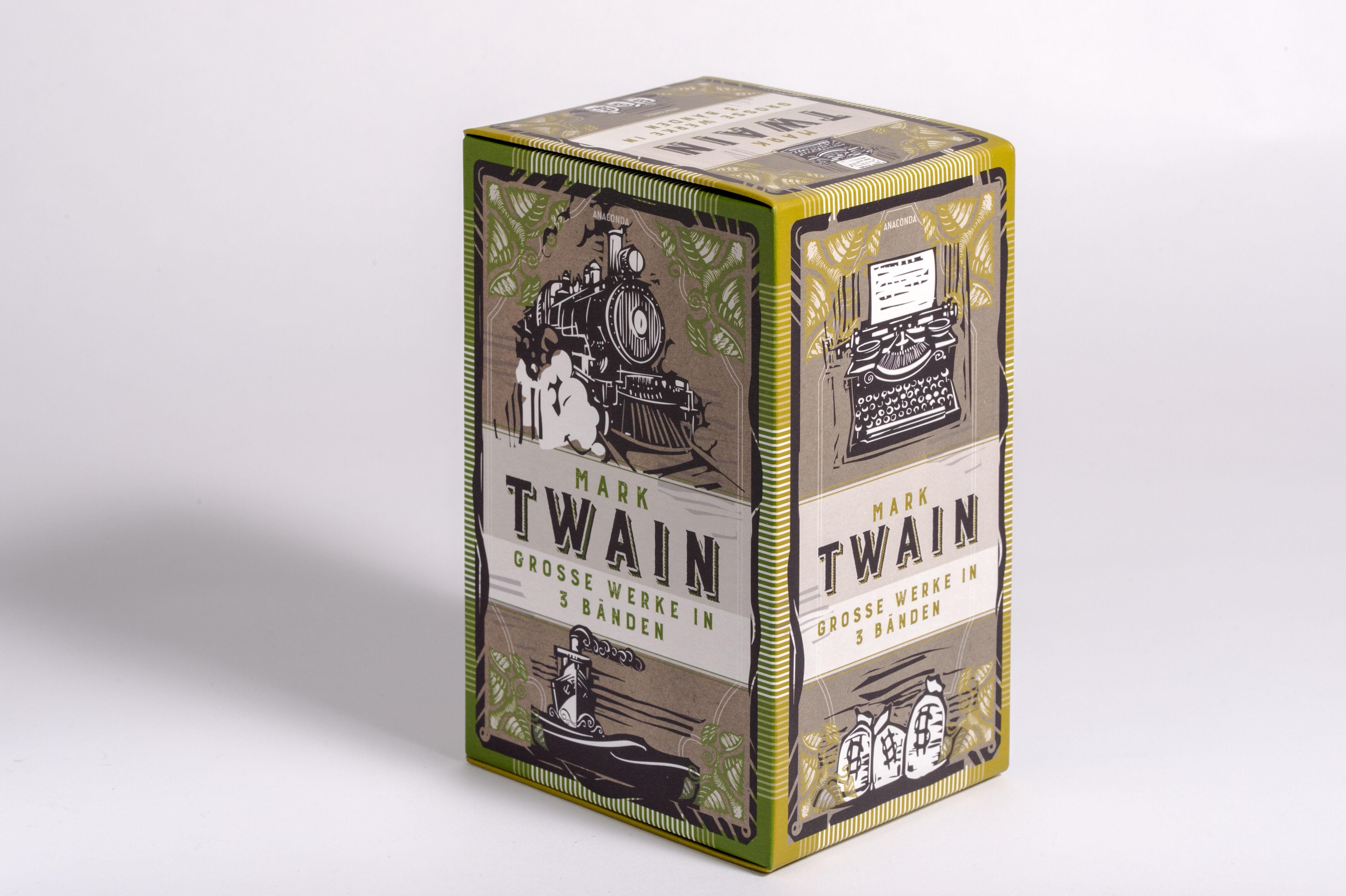 Beispielinhalt (Bild) Mark Twain, Grosse Werke in 3 Bänden im Schmuck-Schuber