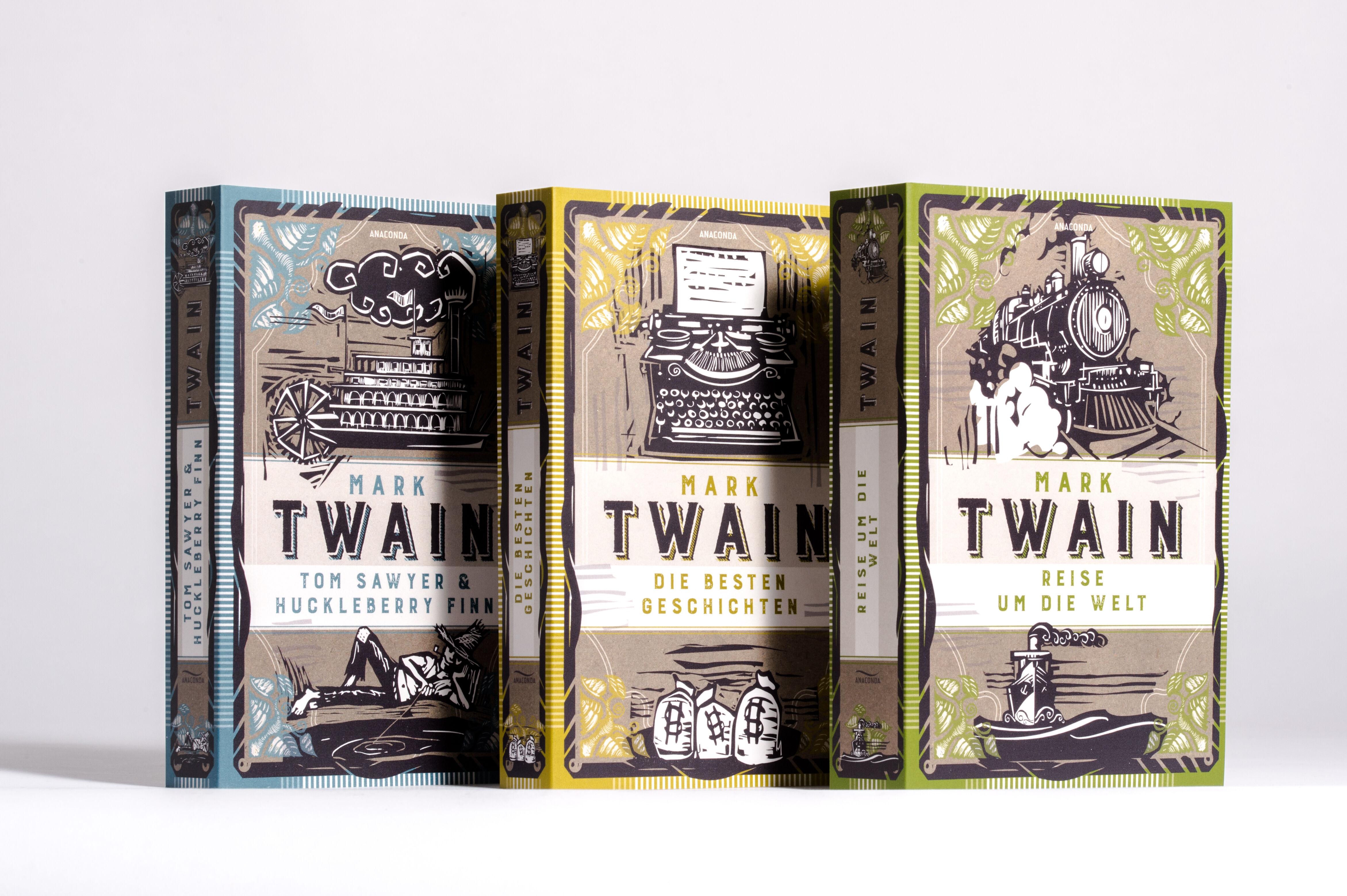 Beispielinhalt (Bild) Mark Twain, Grosse Werke in 3 Bänden im Schmuck-Schuber