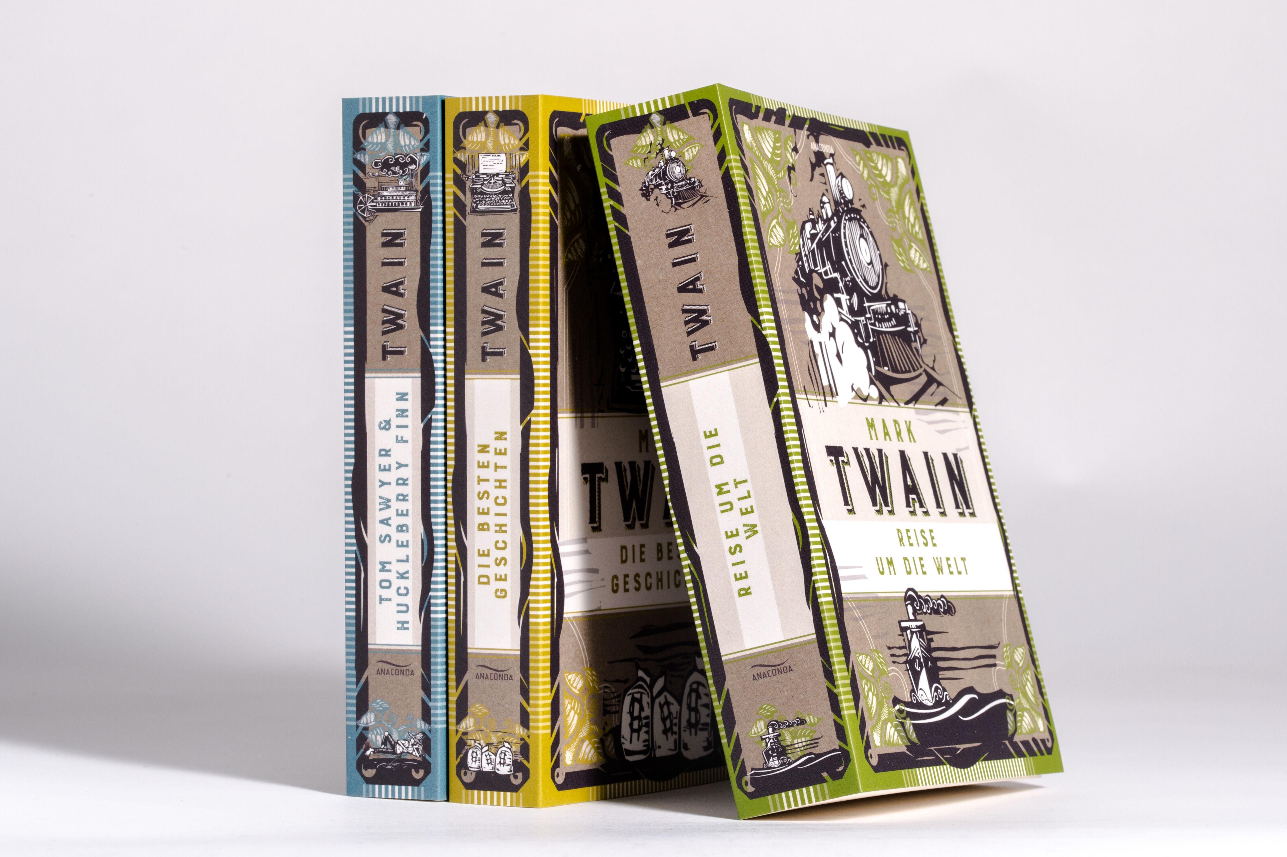 Beispielinhalt (Bild) Mark Twain, Grosse Werke in 3 Bänden im Schmuck-Schuber