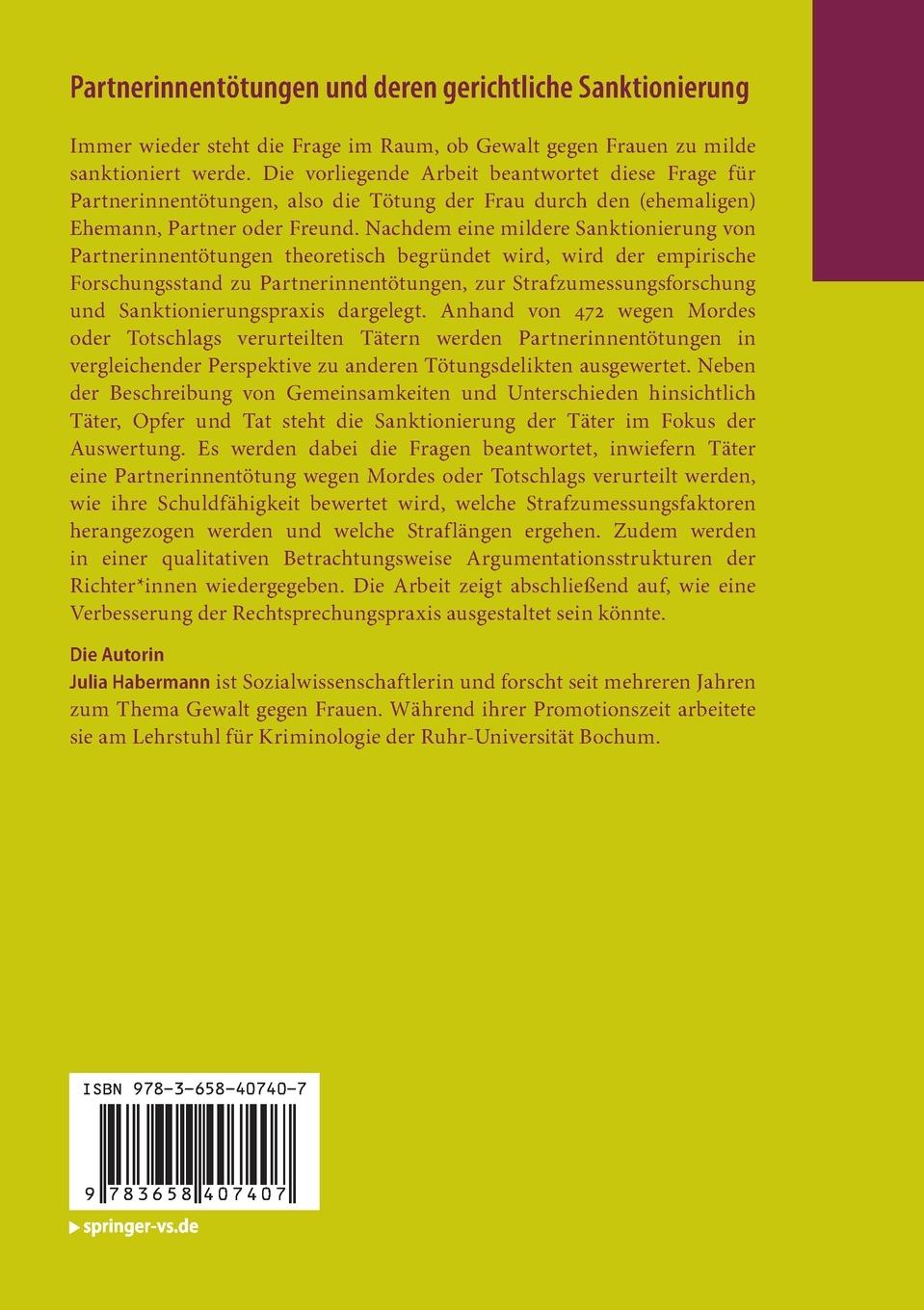 Rückseitencover Partnerinnentötungen und deren gerichtliche Sanktionierung