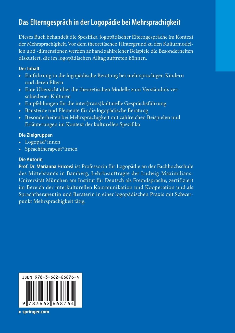 Rückseitencover Das Elterngespräch in der Logopädie bei Mehrsprachigkeit