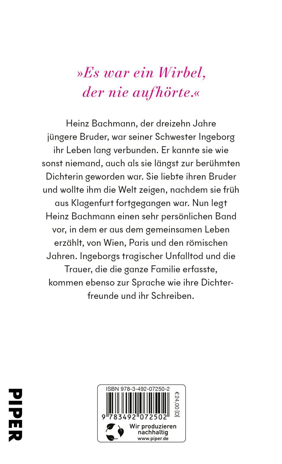 Rückseitencover Ingeborg Bachmann, meine Schwester