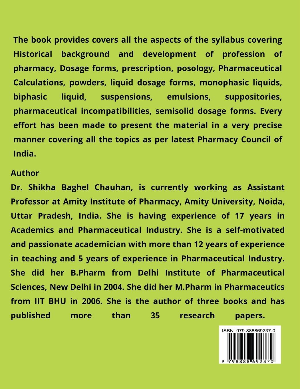 Rückseitencover A Textbook of Pharmaceutics I