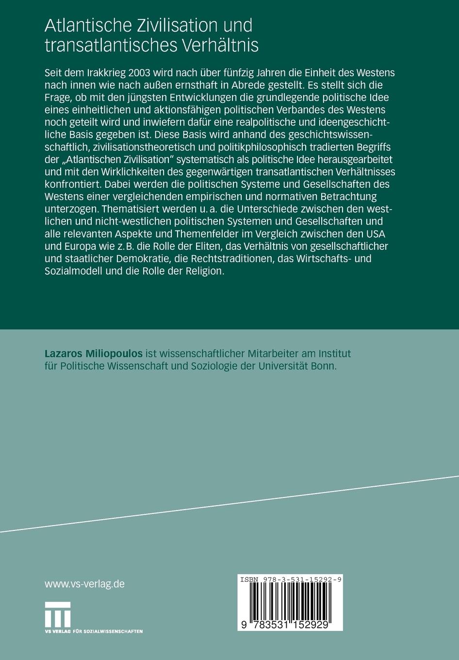 Rückseitencover Atlantische Zivilisation und transatlantisches Verhältnis