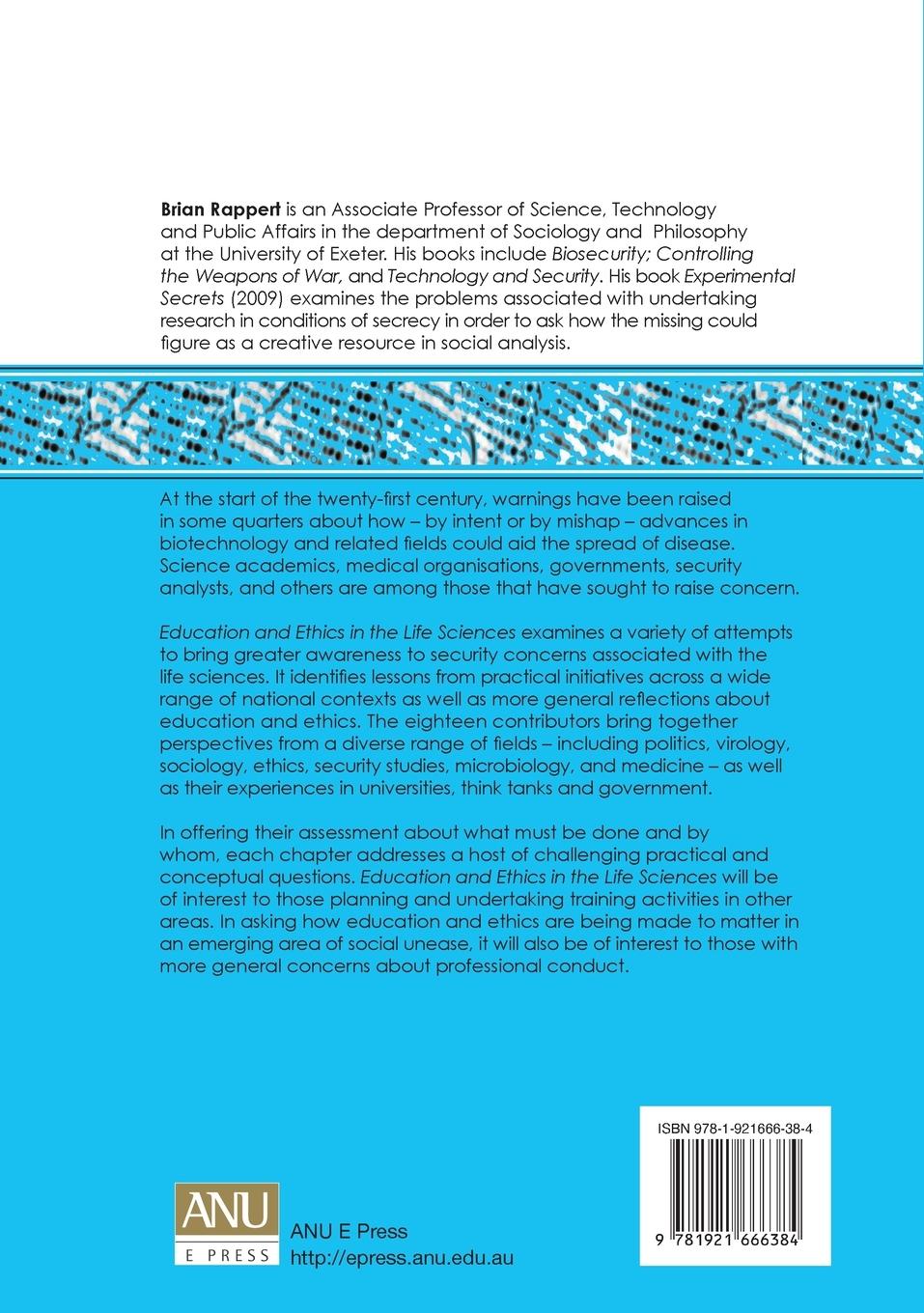 Rückseitencover Education and Ethics in the Life Sciences: Strengthening the Prohibition of Biological Weapons