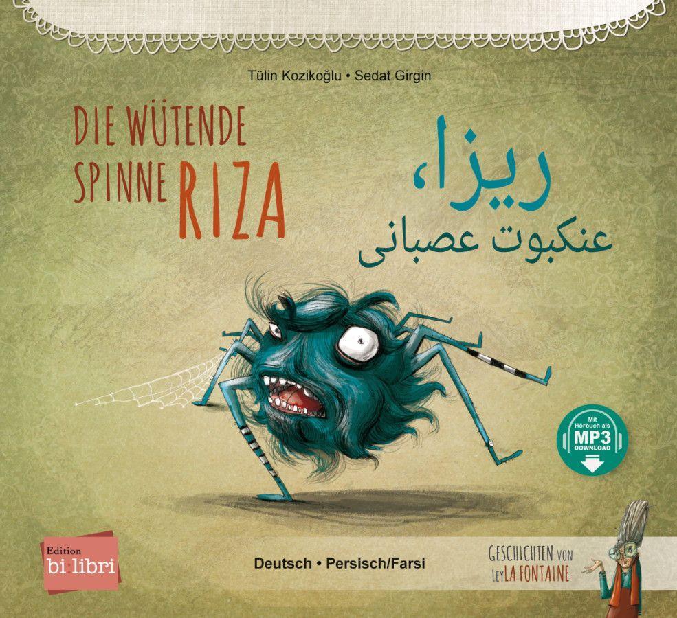 Vorderes Coverbild Die wütende Spinne Riza (Deutsch-Persisch/Farsi)