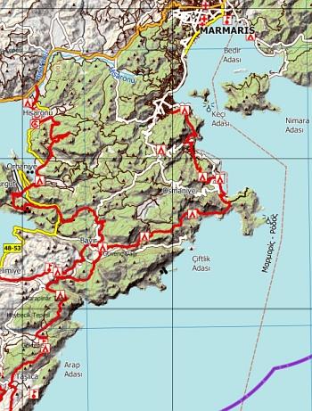 Beispielinhalt (Bild) Bodrum - Marmaris - Topographische Reisekarte 1:250.000 Türkei (Blatt 6)