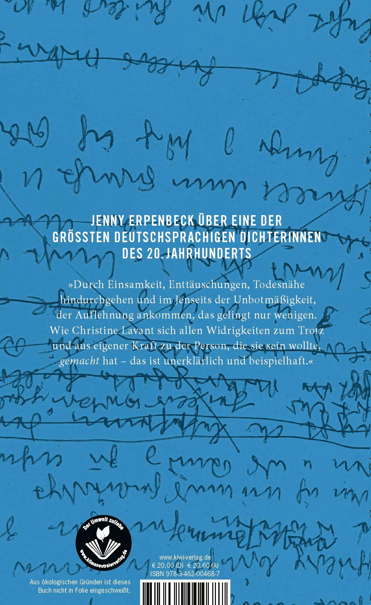 Rückseitencover Jenny Erpenbeck über Christine Lavant