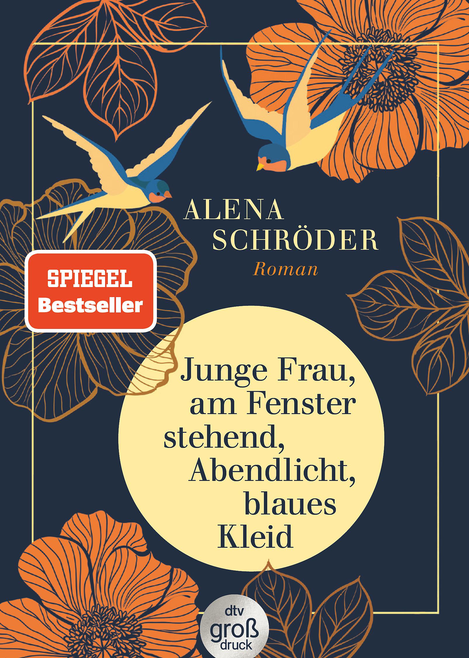 Vorderes Coverbild Junge Frau, am Fenster stehend, Abendlicht, blaues Kleid