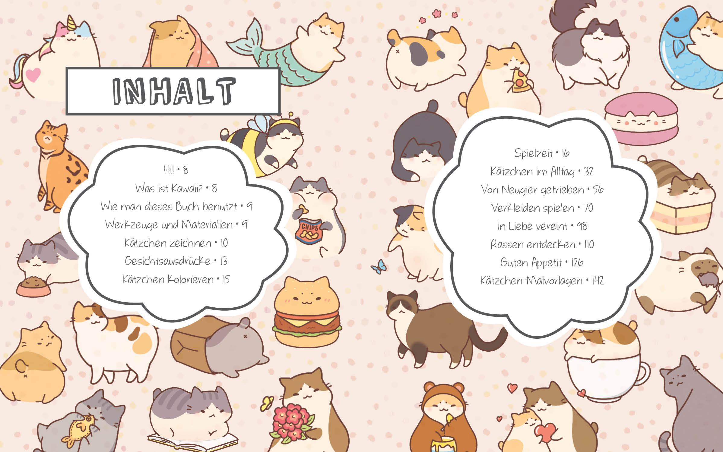 Beispielinhalt (Bild) Kawaii: 75 süße Katzen zeichnen - Mit Schritt-Anleitungen