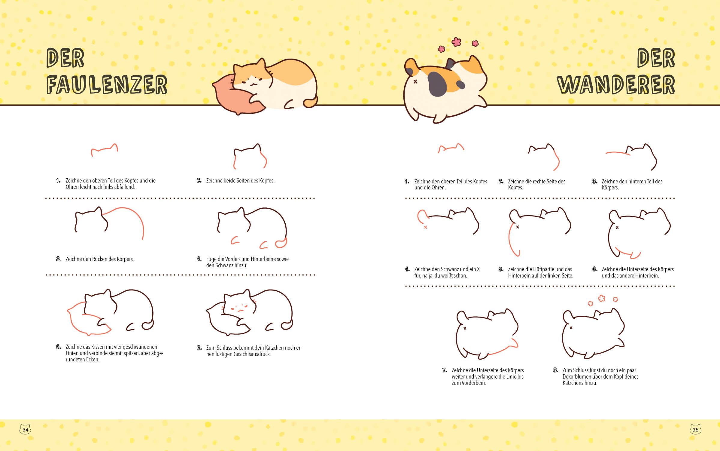 Beispielinhalt (Bild) Kawaii: 75 süße Katzen zeichnen - Mit Schritt-Anleitungen